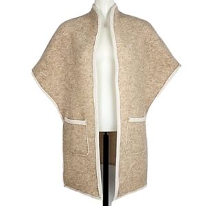 Alessandra C Women's Open Front  Poncho Cardigan Wool Blend Ivory Taupe Size S/M